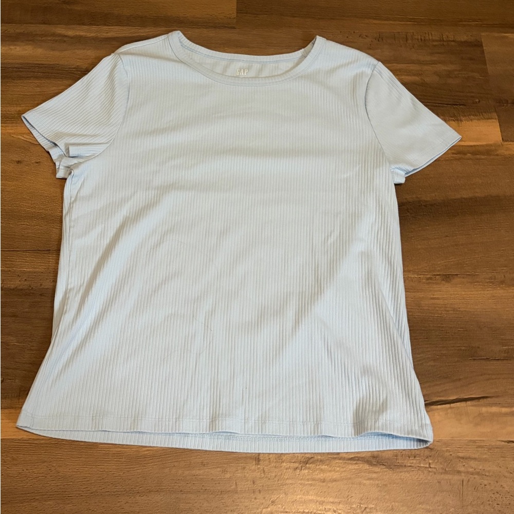 Womens GAP Light Blue Ribbed Short Sleeve Tee Size XL